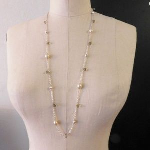 Ann Klein pearl grey glass silver chain necklace